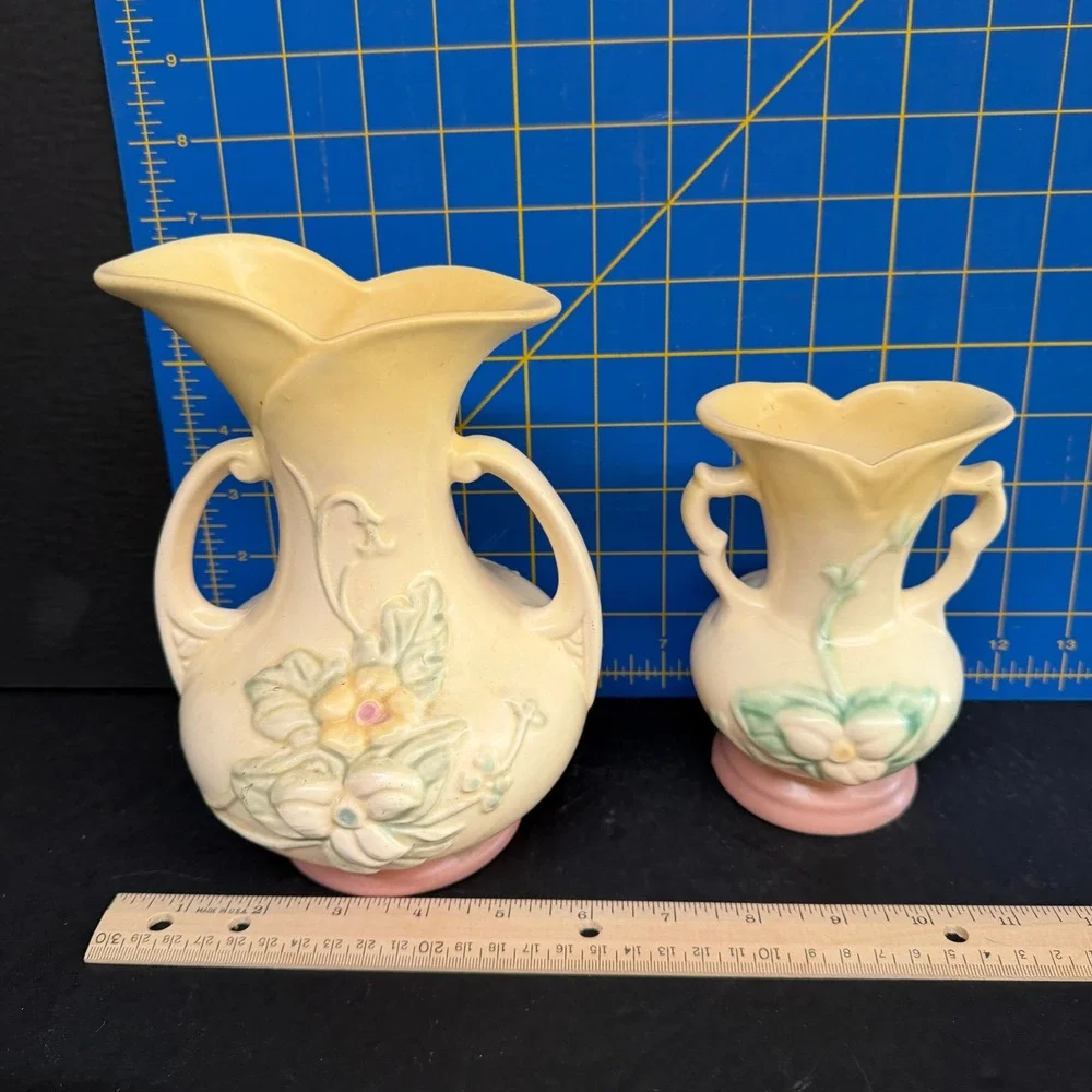 Vintage Hull Art Pottery Wildflower Vase‎ Set of 2 Yellow Pink W8-7.5 W1-5.5 2pc